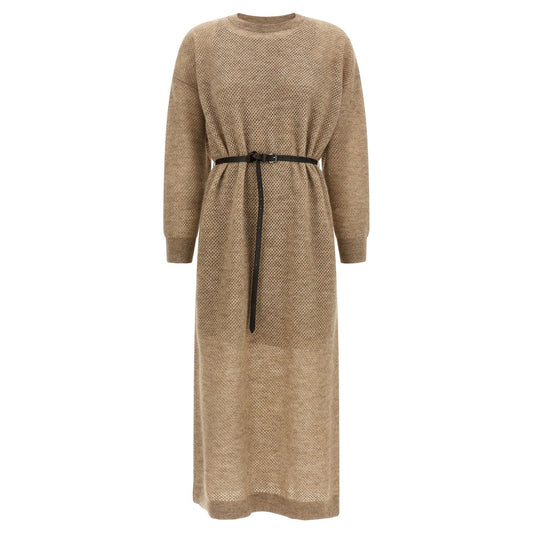 Brunello Cucinelli Beige Wool Midi Dress