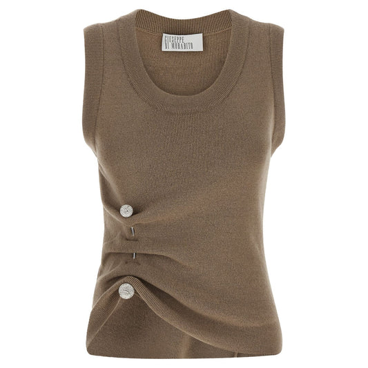 Giuseppe Di Morabito Beige Virgin Wool Sleeveles T-Shirt