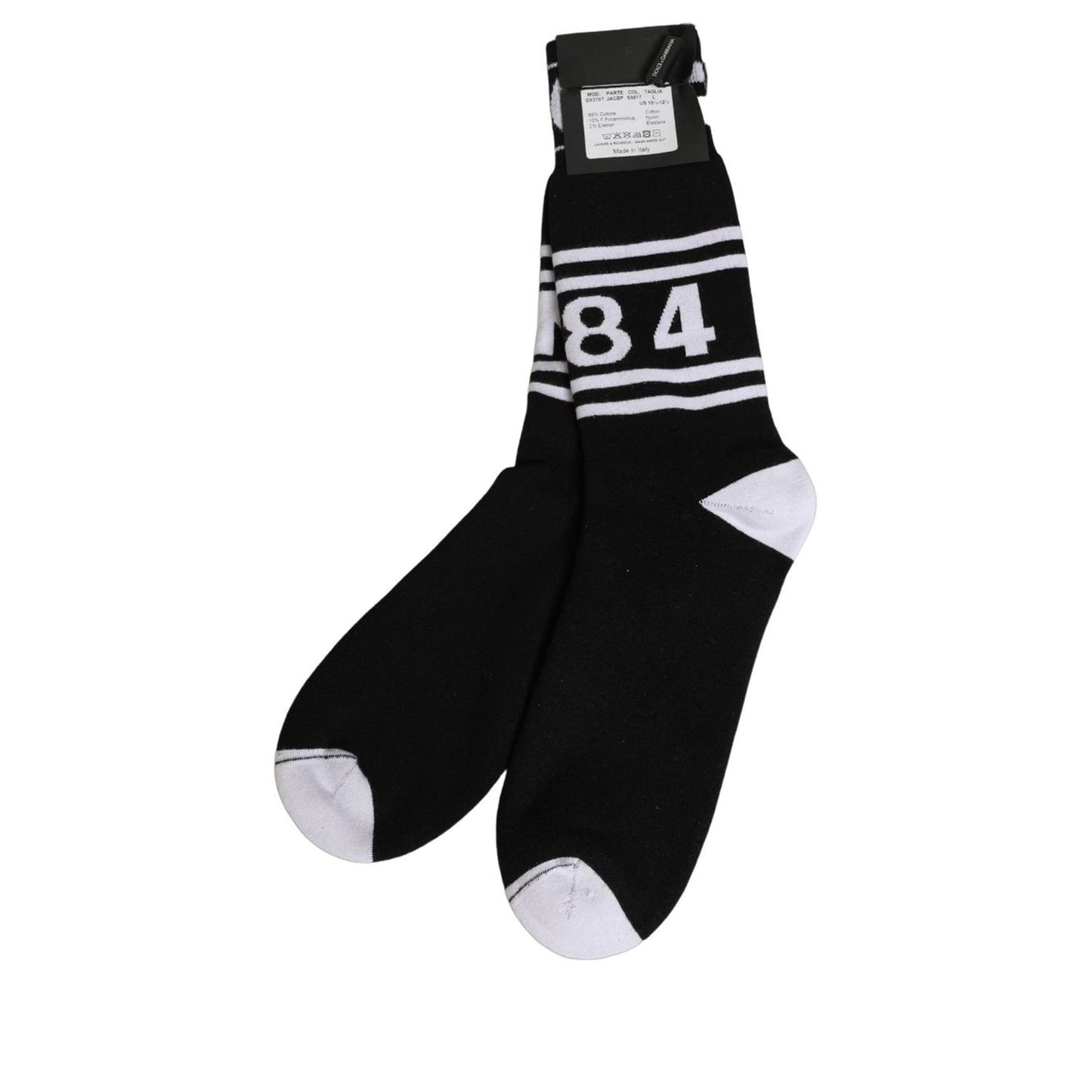 Dolce & Gabbana Black White Logo Stripes Mid Calf Accessory Socks