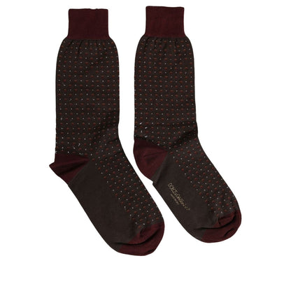 Dolce & Gabbana Maroon Dotted Wool Over The Calf Accessory Socks