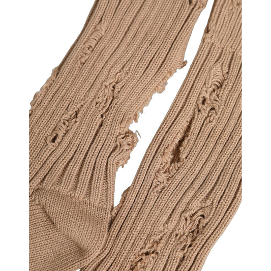 Dolce & Gabbana Beige Cotton Distressed Mid Calf Accessory Socks