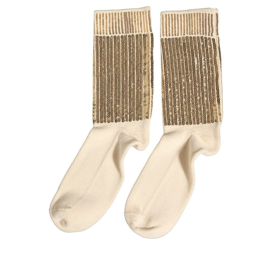 Dolce & Gabbana Off White Sequin Cotton Mid Calf Accessory Socks