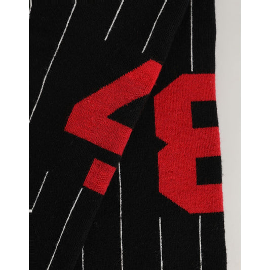 Dolce & Gabbana Men Black Pinstripe Logo Knee High Accessory Socks