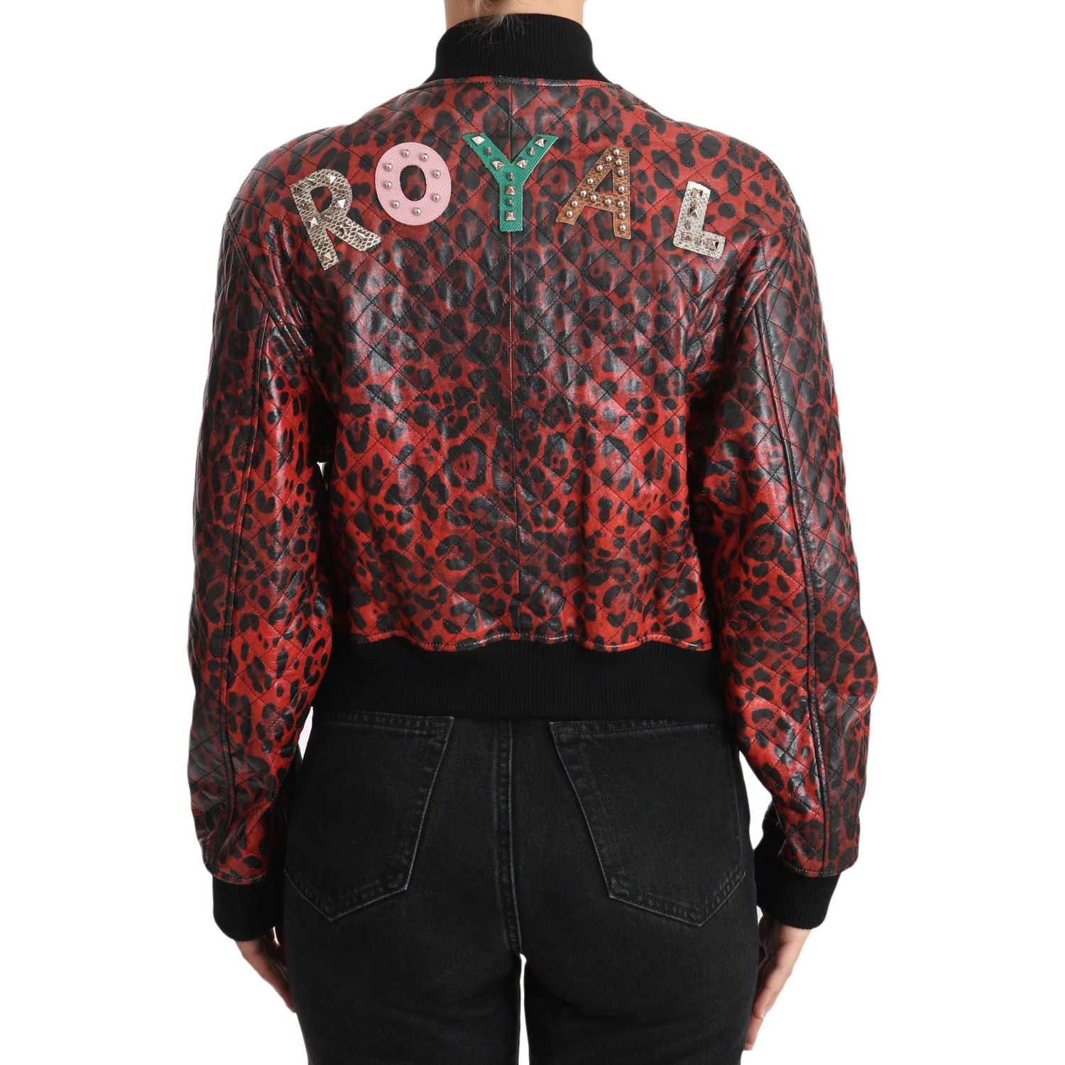 Dolce & Gabbana Red Leopard Button Crystal Leather Jacket