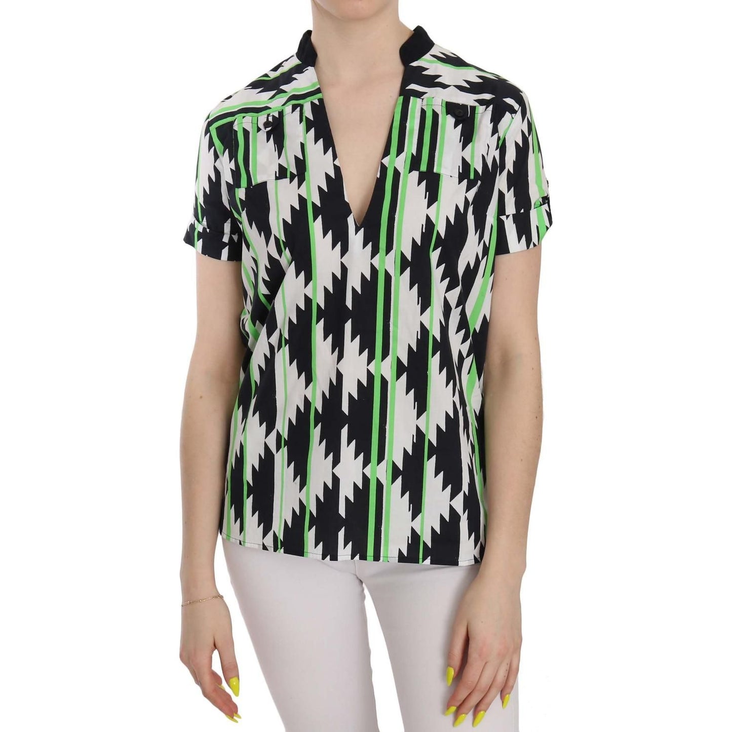 Costume National Multi Color Plunging Top Blouse