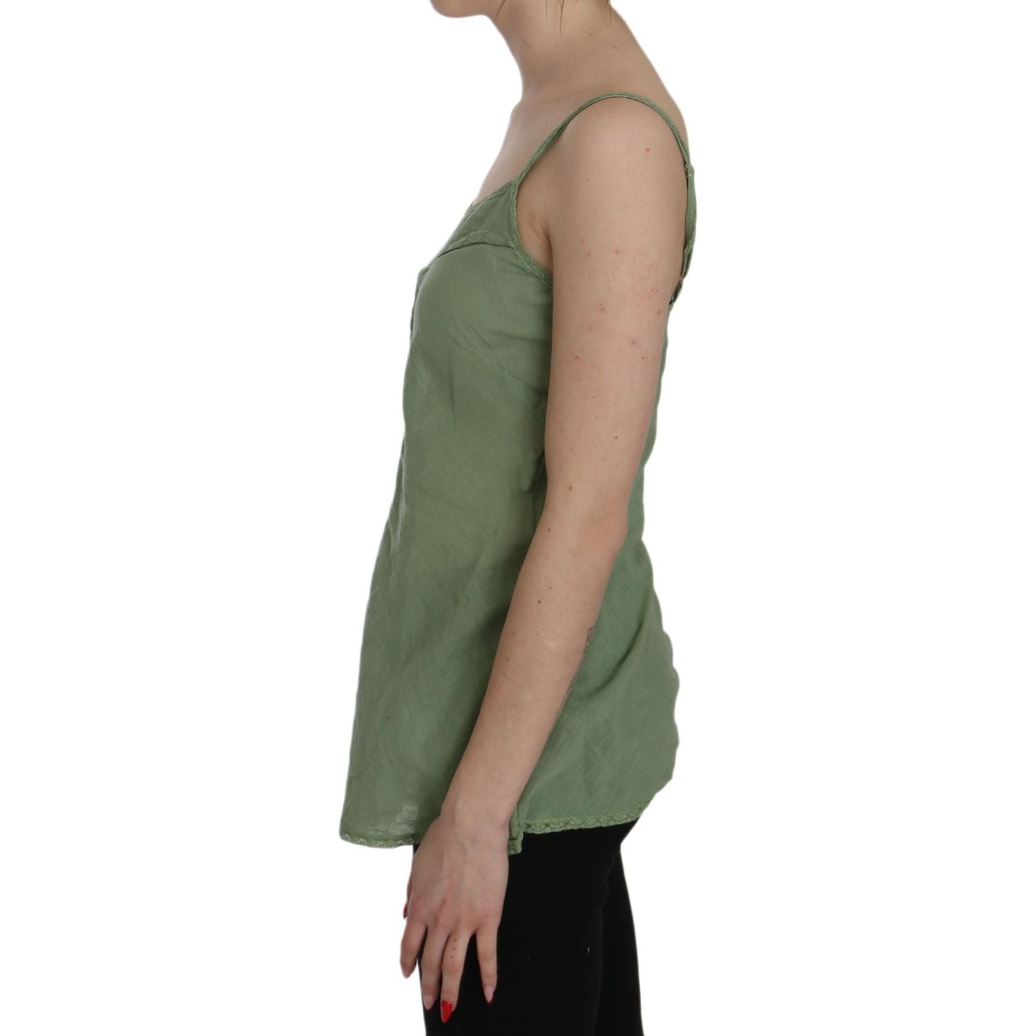 PINK MEMORIES Green Silk Spaghetti Strap Tank Top Blouse