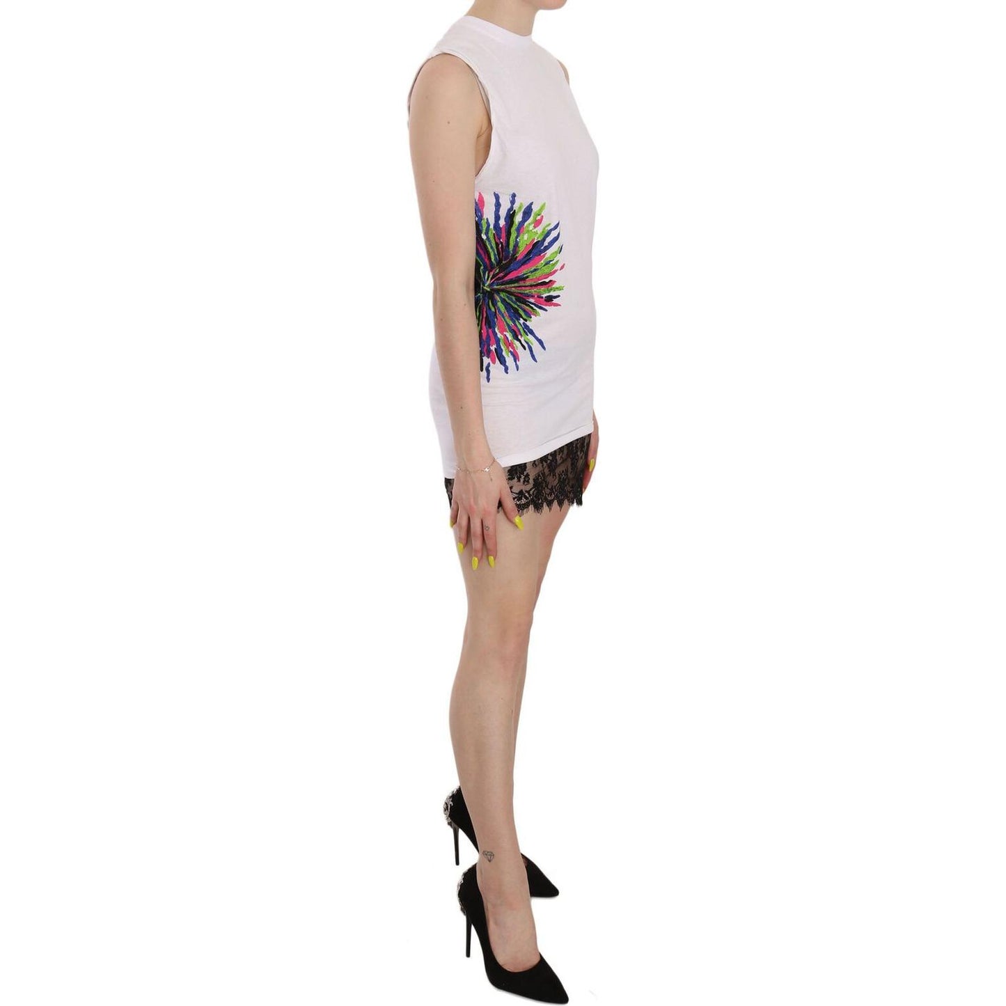Dsquared² White Printed Crew Neck Sleeveless Bodycon Mini Dress