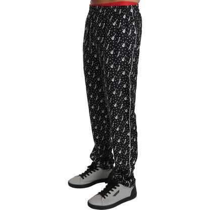 Dolce & Gabbana Silk Black Musical Instrument Trouser Pants