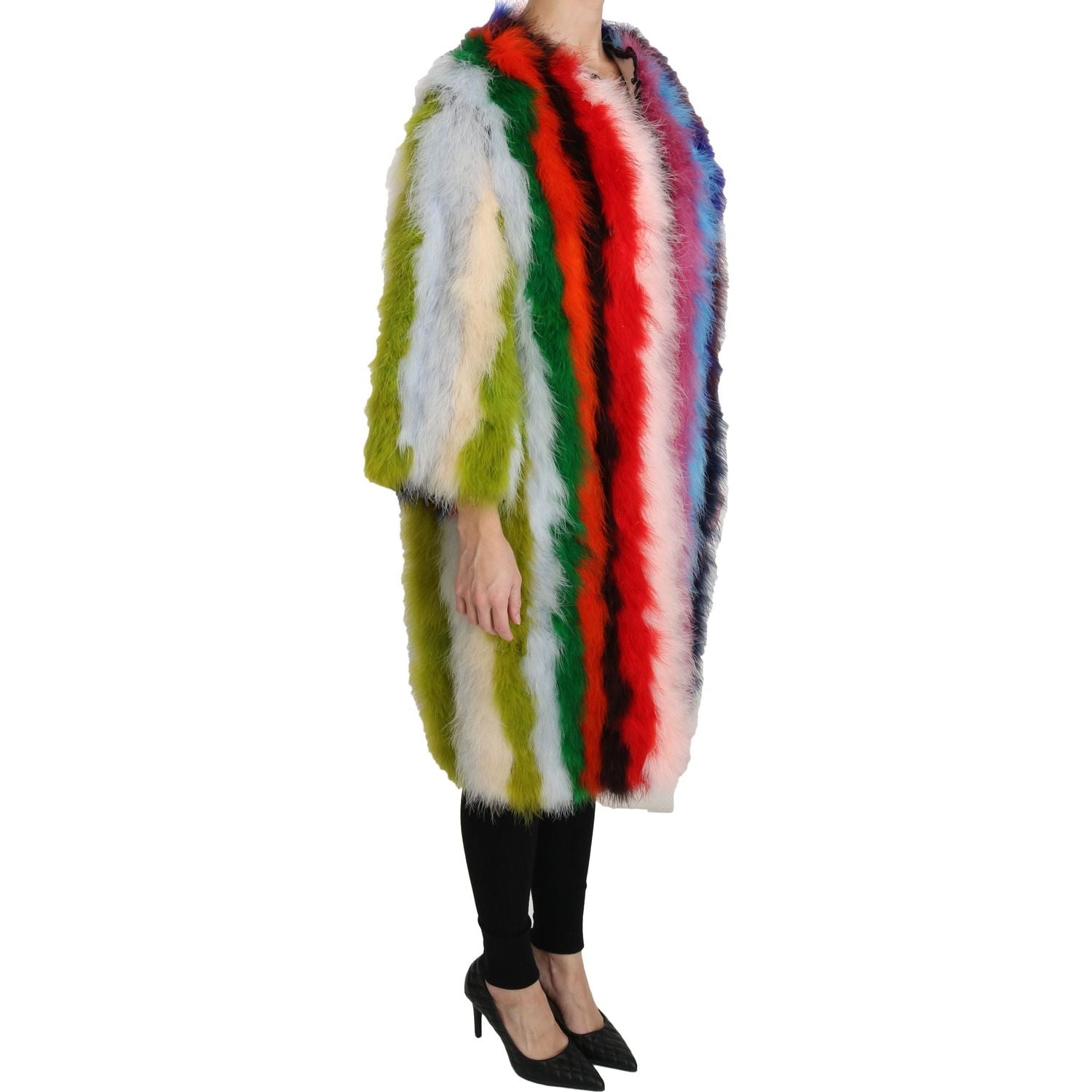 Dolce & Gabbana Multicolor Turkey Feather Cape Fur Coat