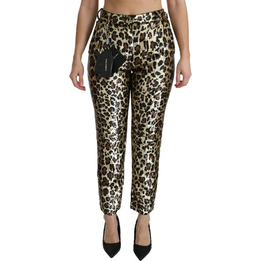 Dolce & Gabbana Brown Leopard Sequined High Waist Pants PAN70872-38