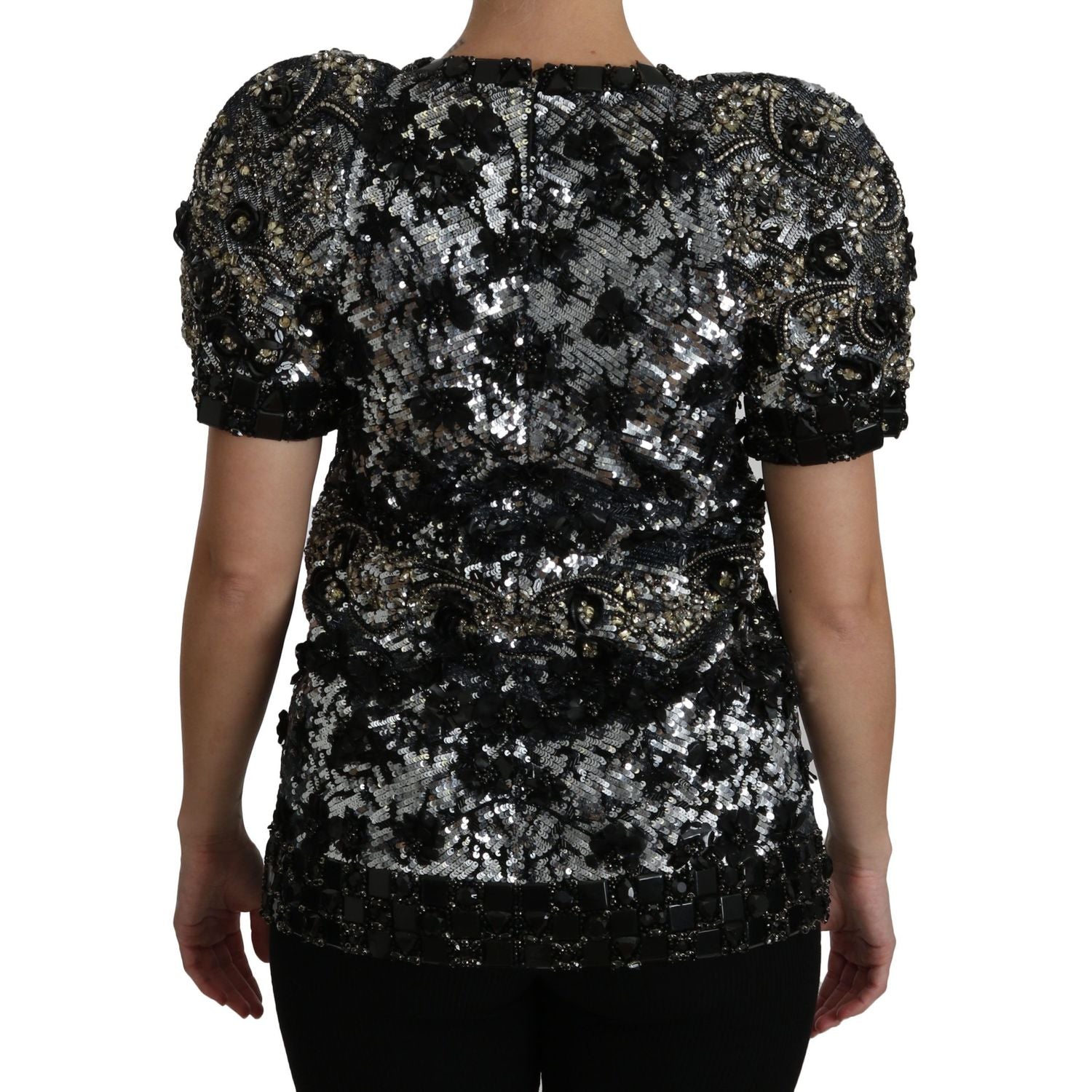 Dolce & Gabbana Black Sequined Crystal Embellished Top Blouse
