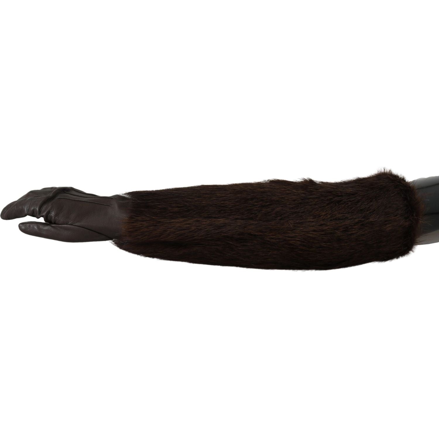 Dolce & Gabbana Brown Elbow Length Mittens Leather Fur Gloves