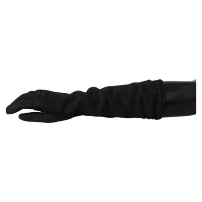 Dolce & Gabbana Black Gray Mid Arm Length Mittens Wool Gloves