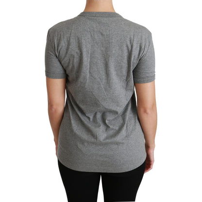 Dolce & Gabbana Gray Crewneck Amore Patch Cotton Top T-shirt
