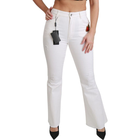 Dolce & Gabbana White Heart Flared Stretch Cotton Pants PAN70897-38