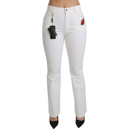 Dolce & Gabbana White Heart Flared Stretch Cotton Pants PAN70897-38