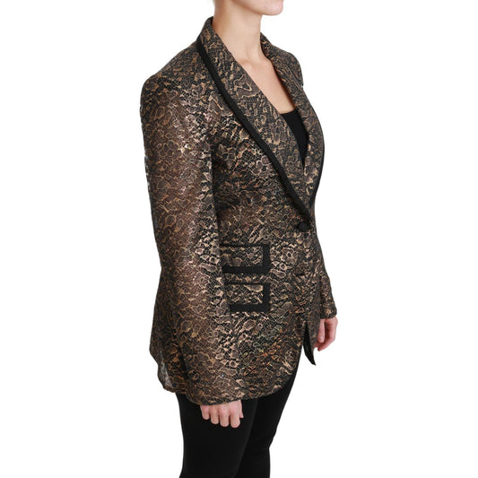 Dolce & Gabbana Gold Black Lace Blazer Coat Floral Jacket JKT2562-44