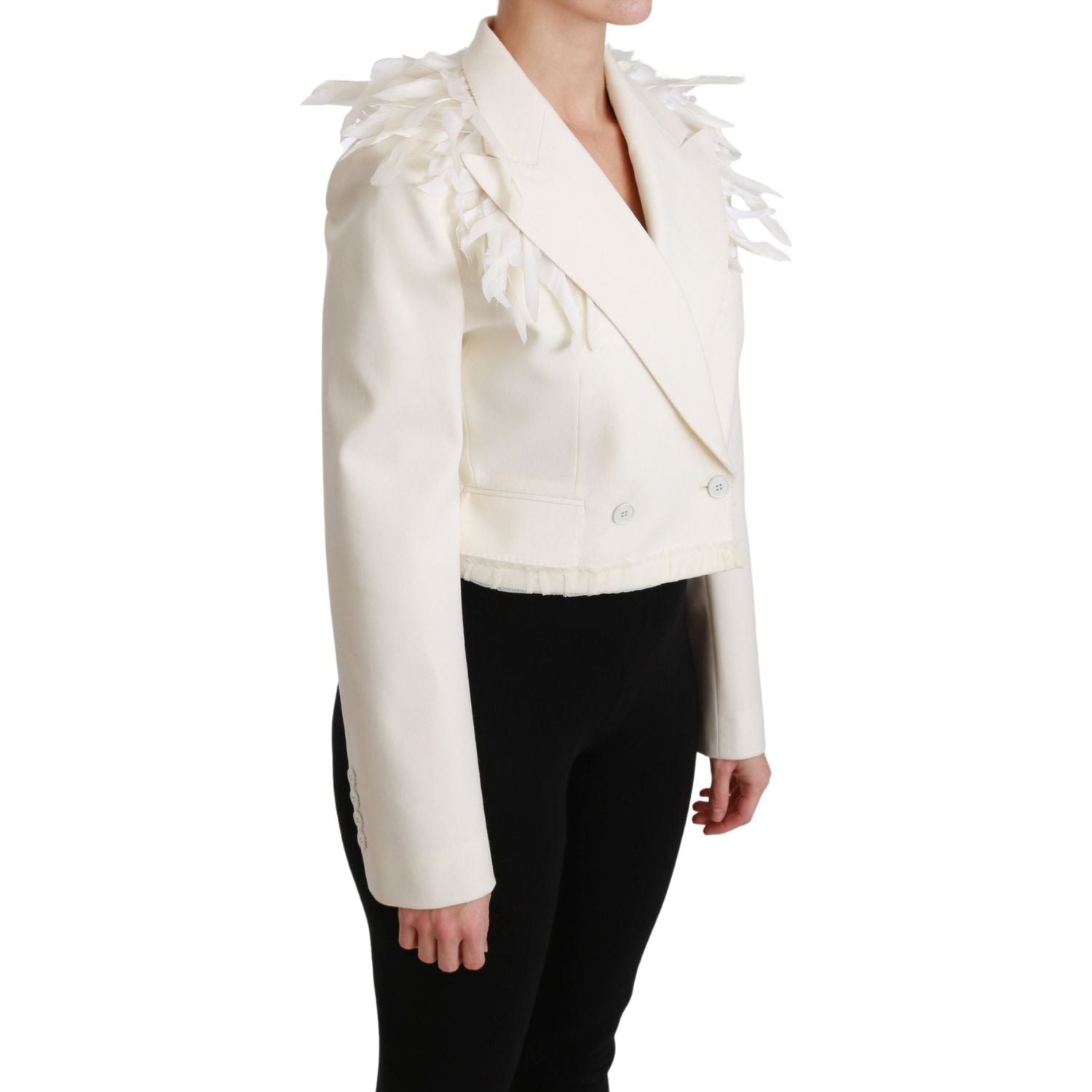 Dolce & Gabbana White Double Breasted Coat Wool Jacket