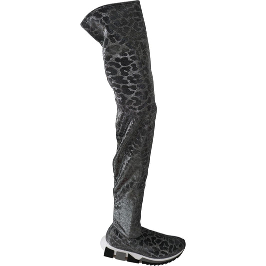 Dolce & Gabbana Gray Leopard High Top Sneakers Booties Shoes LA6442-35