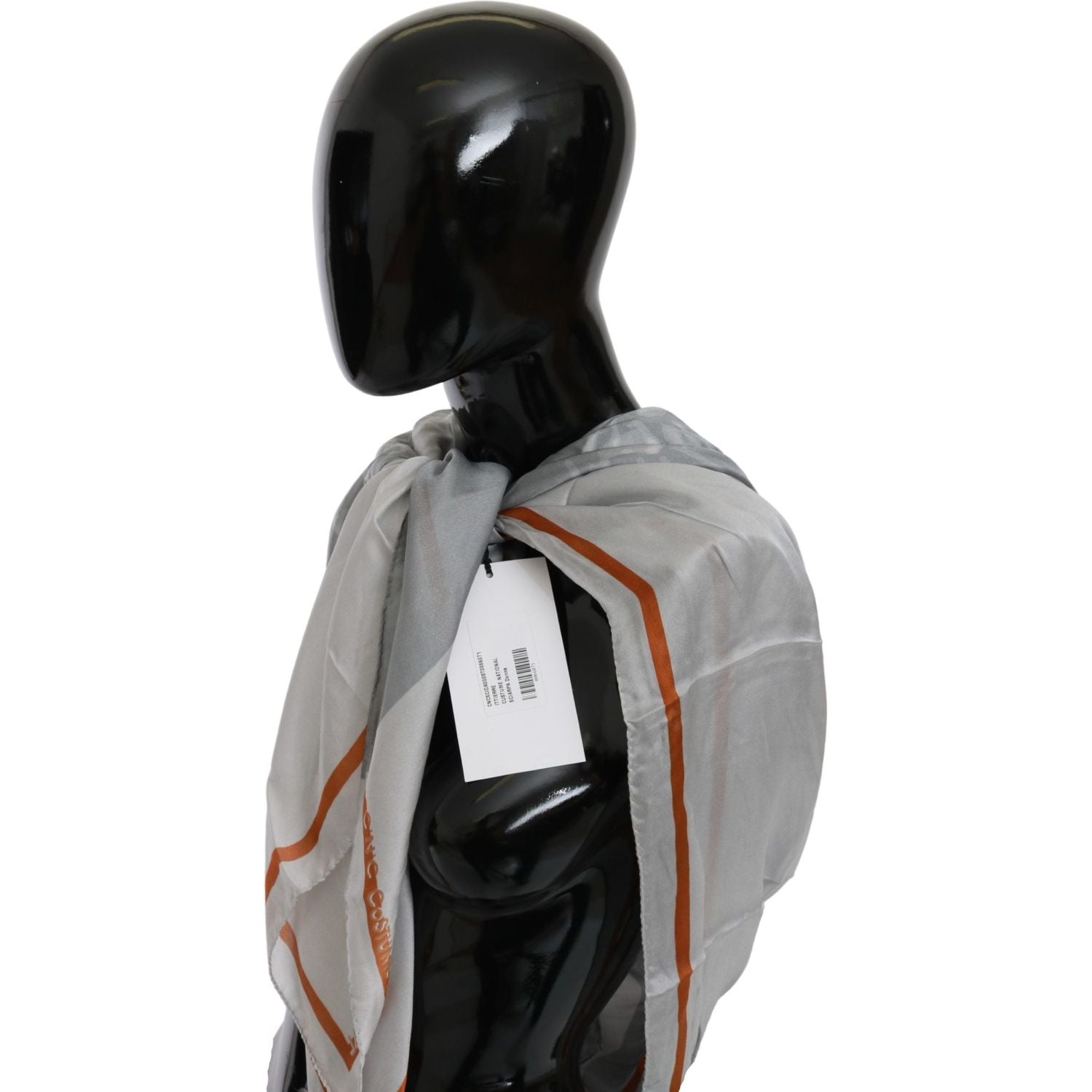 Costume National Gray Orange Silk Floral Foulard Wrap Scarf