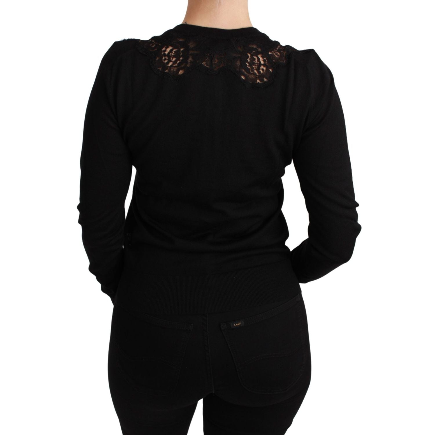 Dolce & Gabbana Black Cashmere Lace Cardigan Sweater