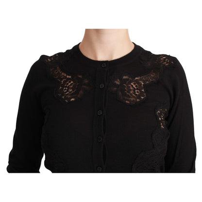 Dolce & Gabbana Black Cashmere Lace Cardigan Sweater