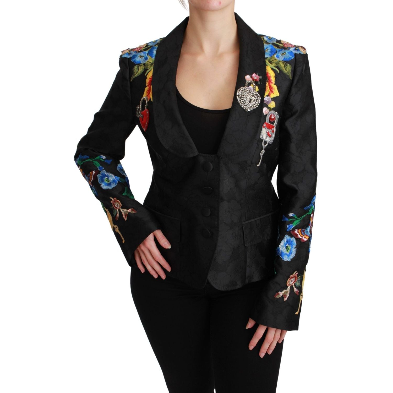 Dolce & Gabbana Black Brocade Crystal Blazer Jacket