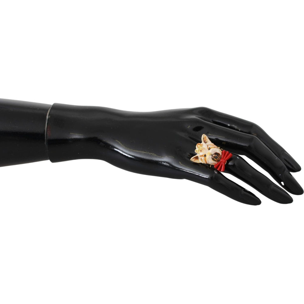 Dolce & Gabbana Gold Brass Resin Beige Dog Pet Branded Accessory Ring SMY100582 -M