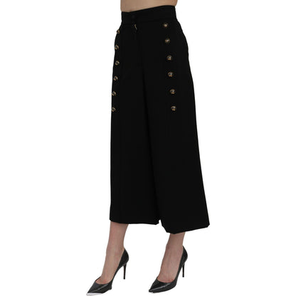 Dolce & Gabbana Black High Waist Wide Leg Cropped Pants