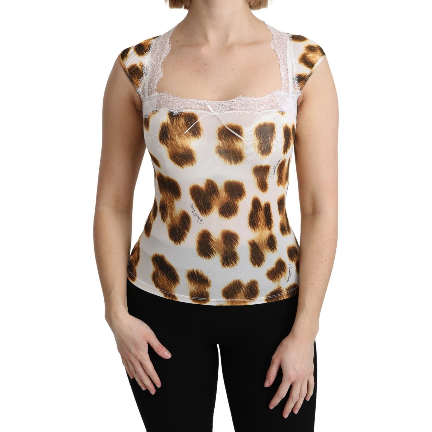 Roberto Cavalli White Brown Camisole Underwear Blouse