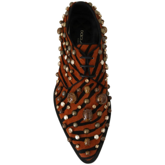 Dolce & Gabbana Orange Pony Hair Crystal Dress Broque Shoes LA7205-40