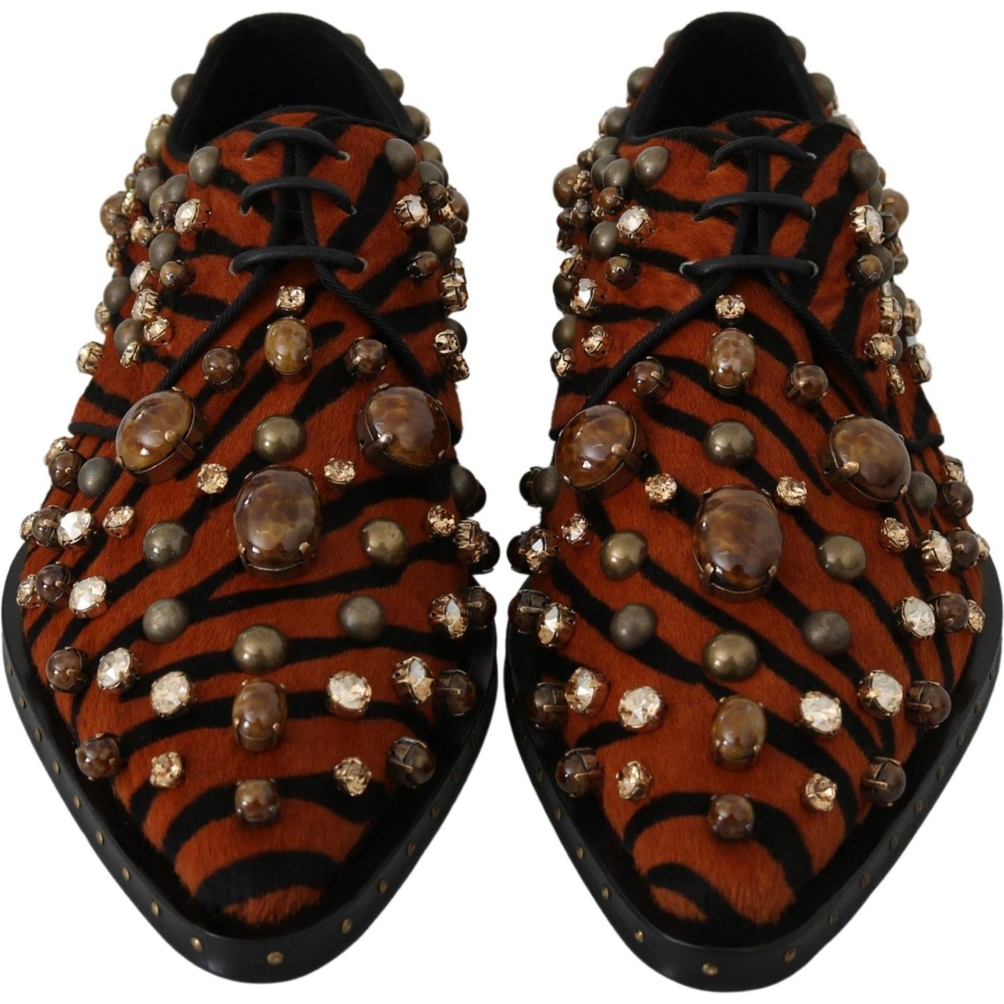 Dolce & Gabbana Orange Pony Hair Crystal Dress Broque Shoes LA7205-40
