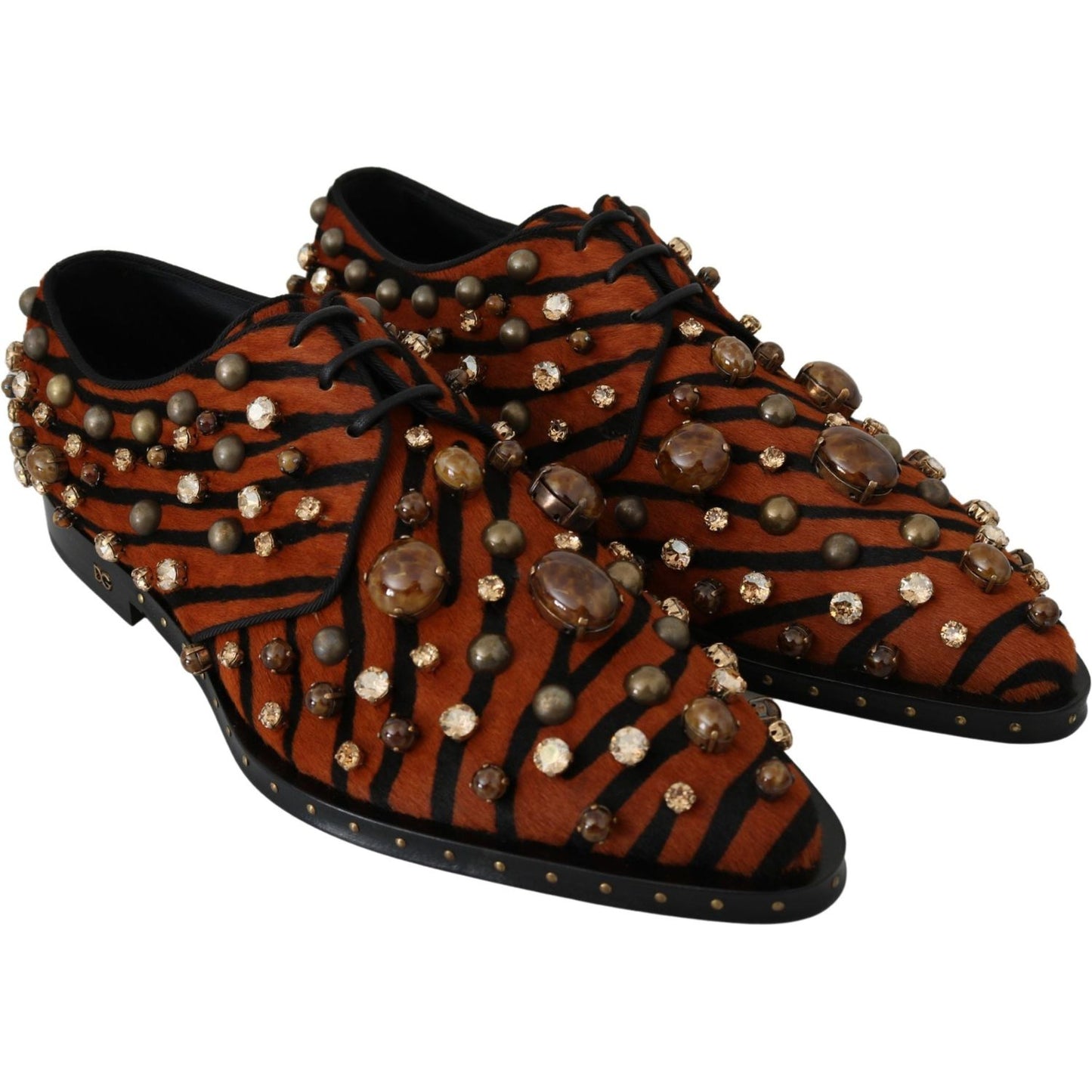 Dolce & Gabbana Orange Pony Hair Crystal Dress Broque Shoes LA7205-40