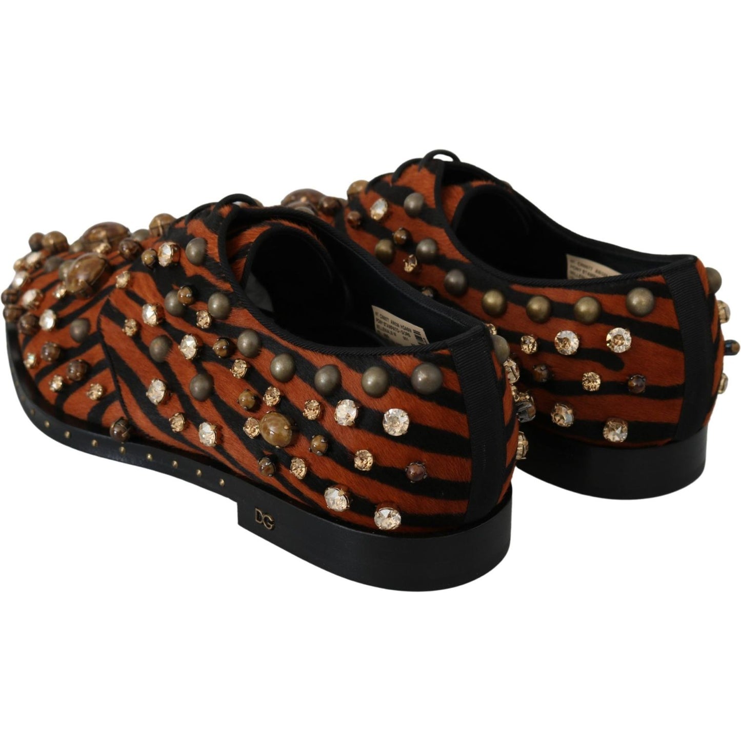 Dolce & Gabbana Orange Pony Hair Crystal Dress Broque Shoes LA7205-40