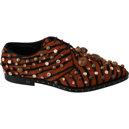 Dolce & Gabbana Orange Pony Hair Crystal Dress Broque Shoes LA7205-40