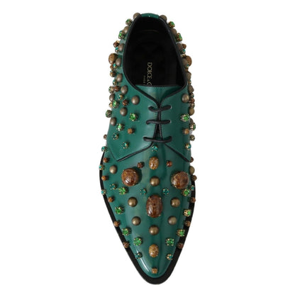Dolce & Gabbana Green Leather Crystal Dress Broque Shoes