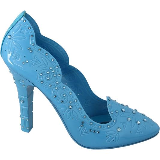 Dolce & Gabbana Blue Crystal Floral CINDERELLA Heels Shoes LA7270-39