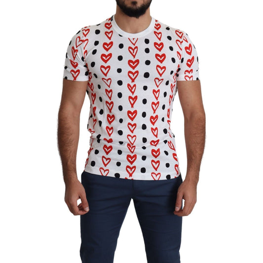 Dolce & Gabbana White Hearts Print Cotton Men Top T-shirt TSH5472-48