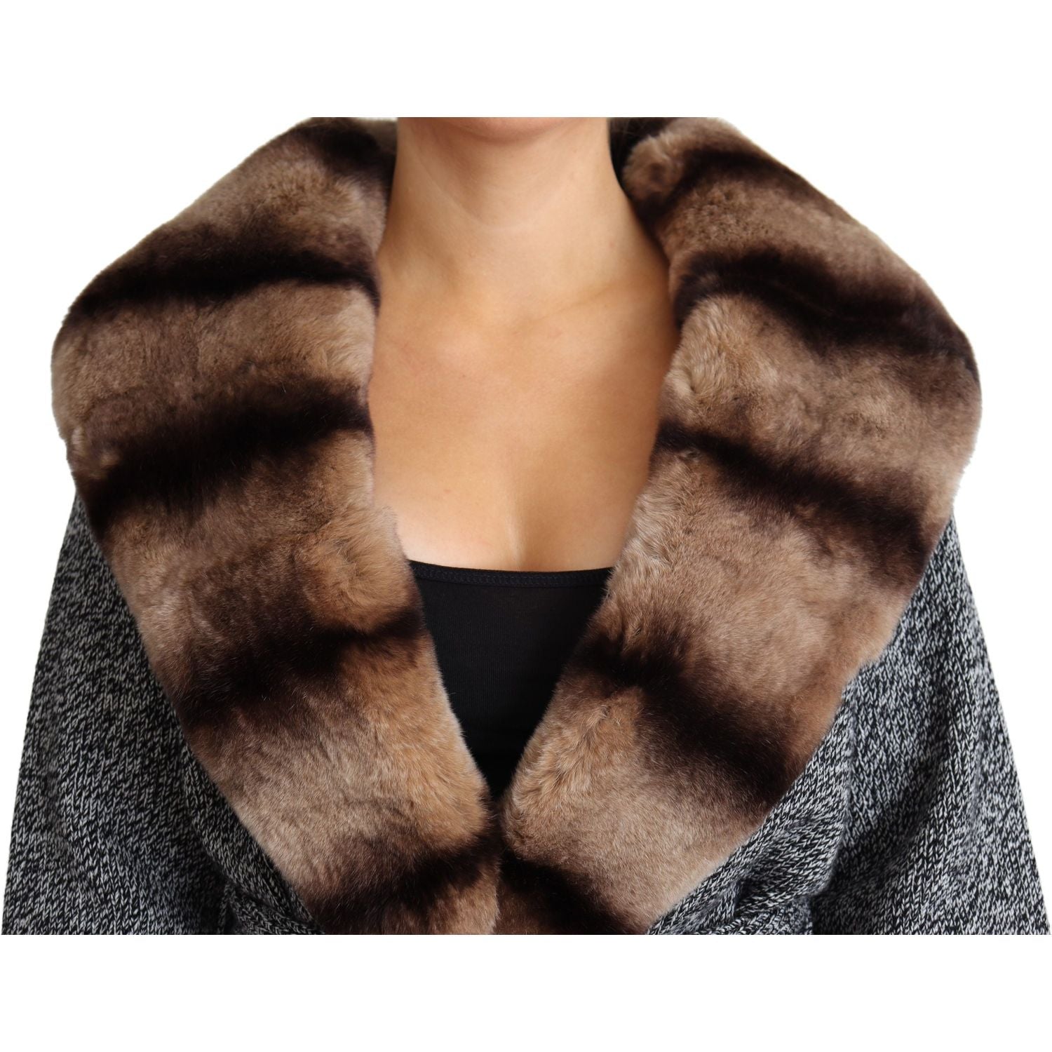 Dolce & Gabbana Gray Cardigan Fur Coat Cashmere Jacket