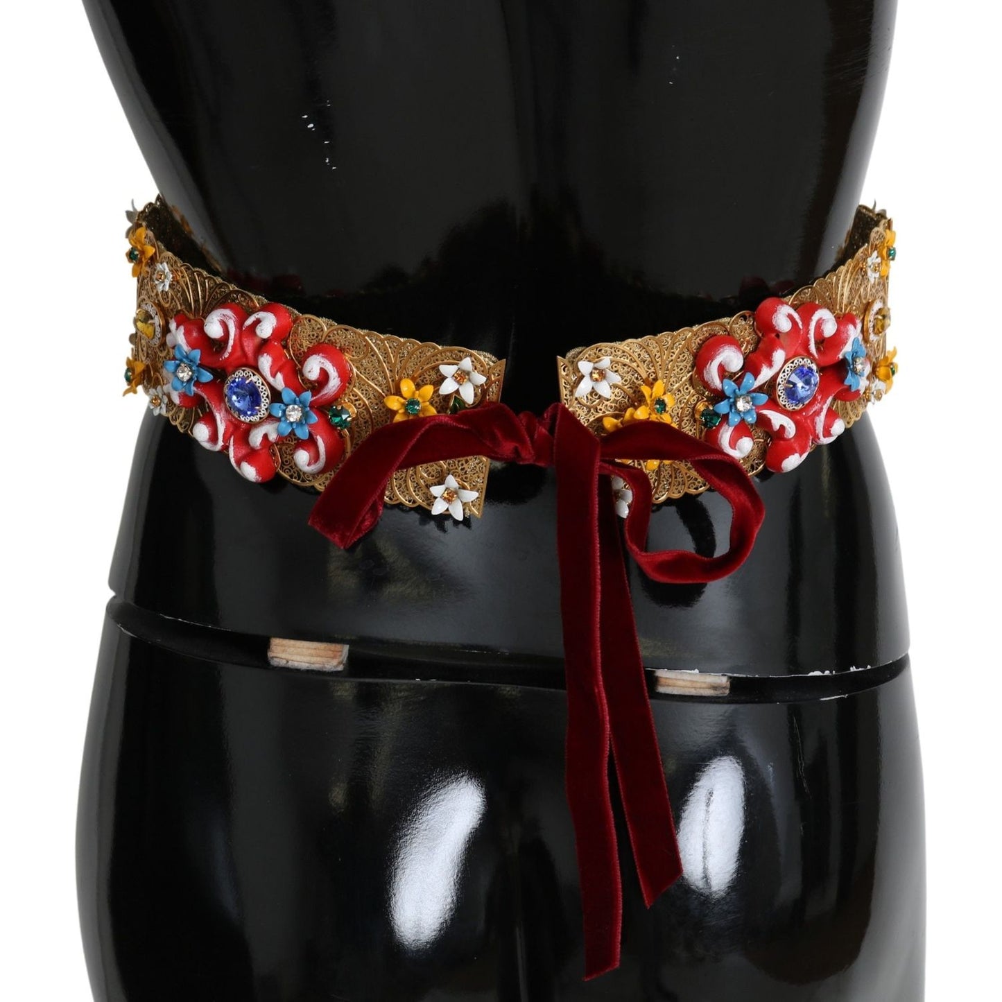 Dolce & Gabbana Embellished Floral Crystal Wide Waist Golden Belt SMY100483-42