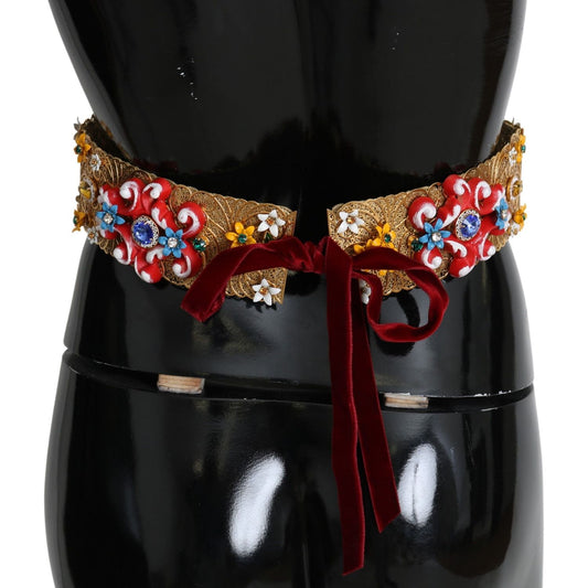 Dolce & Gabbana Embellished Floral Crystal Wide Waist Golden Belt SMY100483-42
