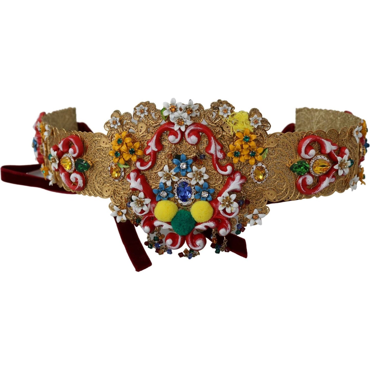 Dolce & Gabbana Embellished Floral Crystal Wide Waist Golden Belt SMY100483-42