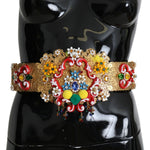 Dolce & Gabbana Embellished Floral Crystal Wide Waist Golden Belt SMY100483-42