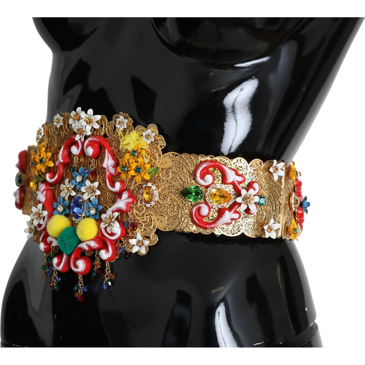 Dolce & Gabbana Embellished Floral Crystal Wide Waist Golden Belt SMY100483-42