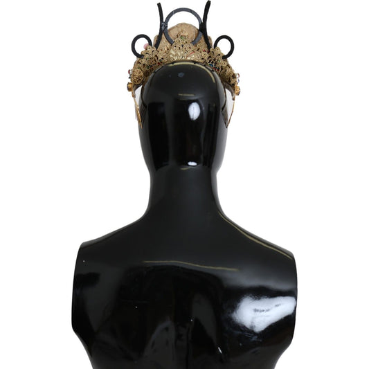 Dolce & Gabbana Gold Brass Floral Crystals LED Lights Crown Tiara Diadem SMY100466