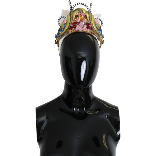 Dolce & Gabbana Gold Brass Floral Crystals LED Lights Crown Tiara Diadem SMY100466