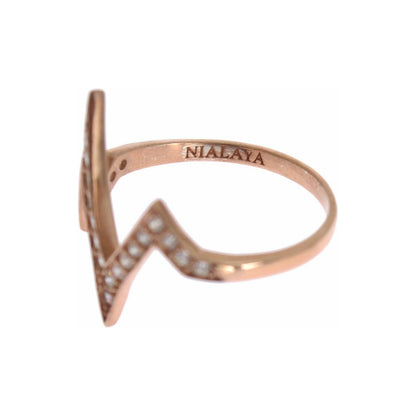 Nialaya Pink Gold 925 Silver Womens Clear Ring