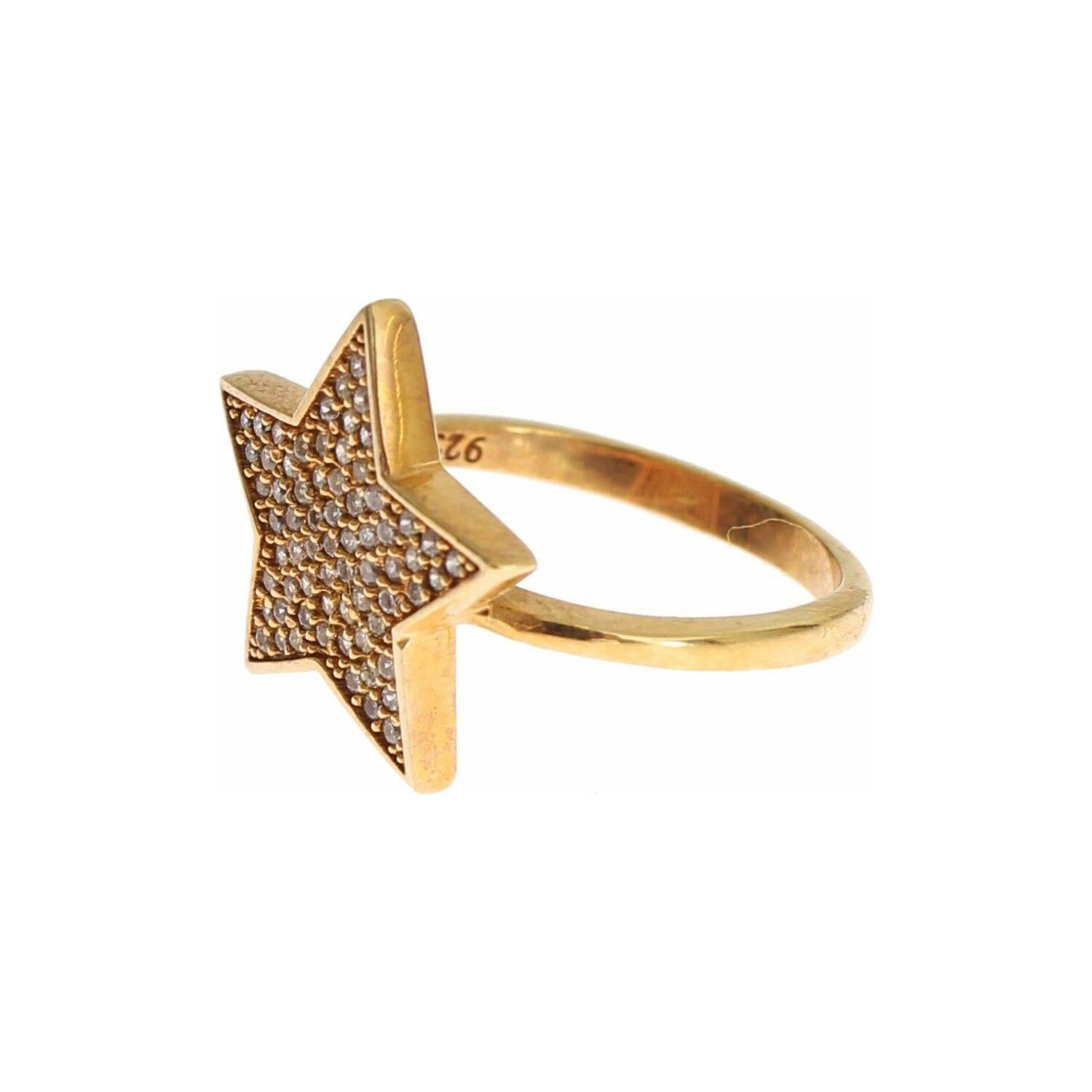 Nialaya Star Gold 925 Silver Womens Clear Ring