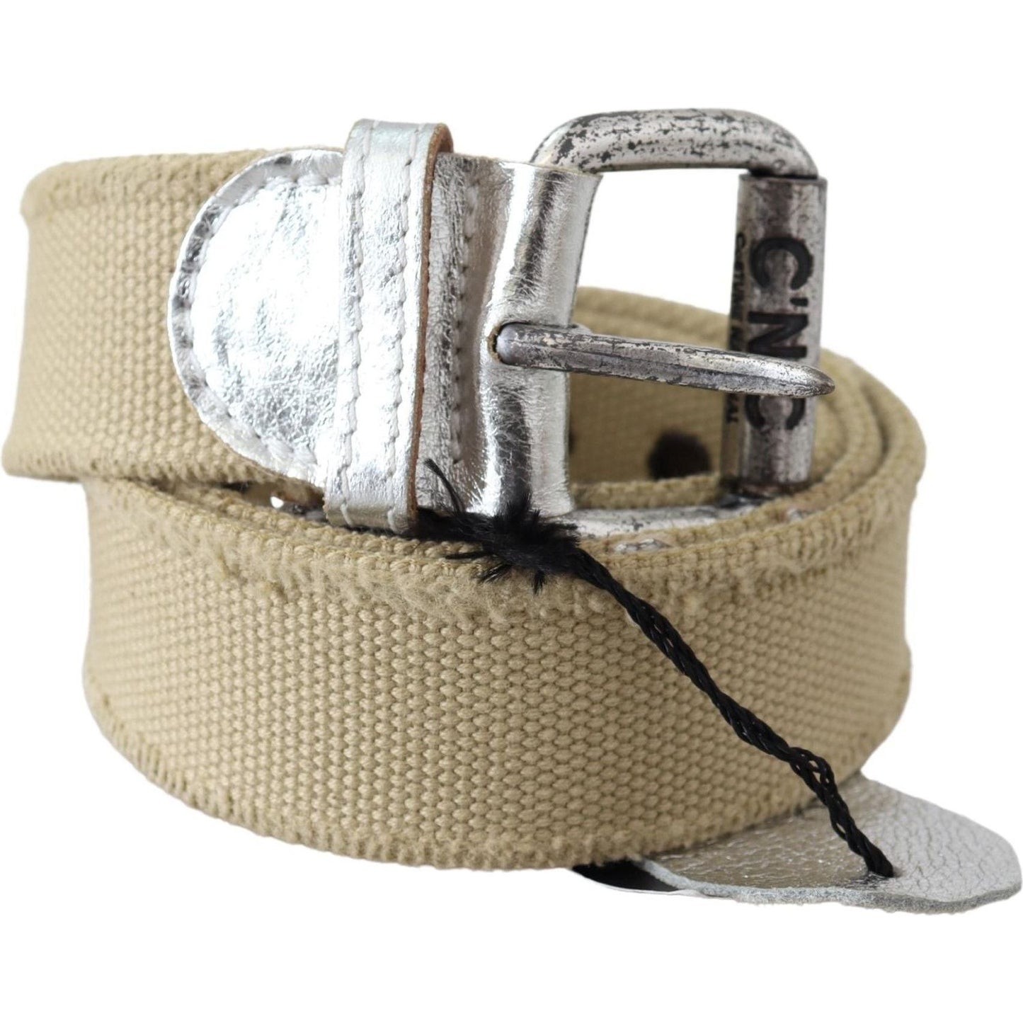 Costume National Beige Cotton Rustic Logo Buckle Belt Belt