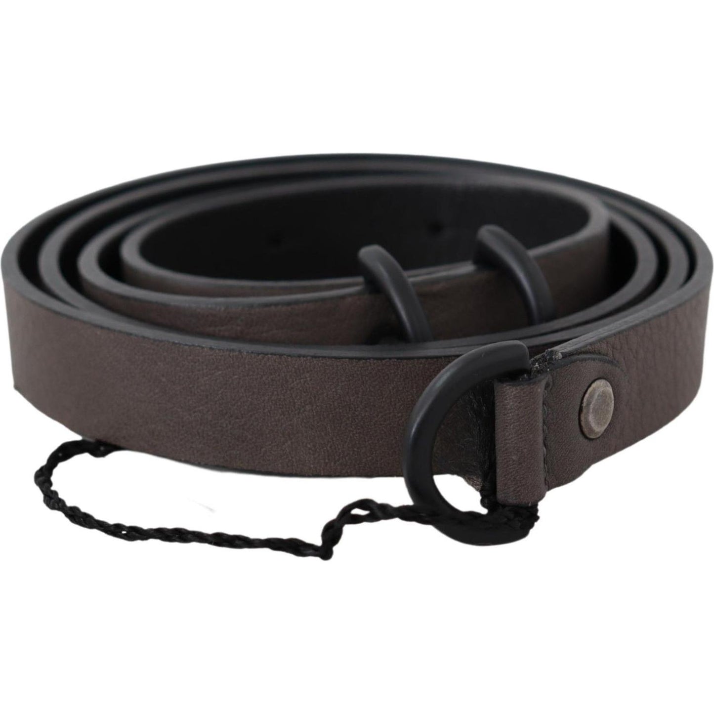 Costume National Brown Leather Skinny Round Buckle Belt Belt